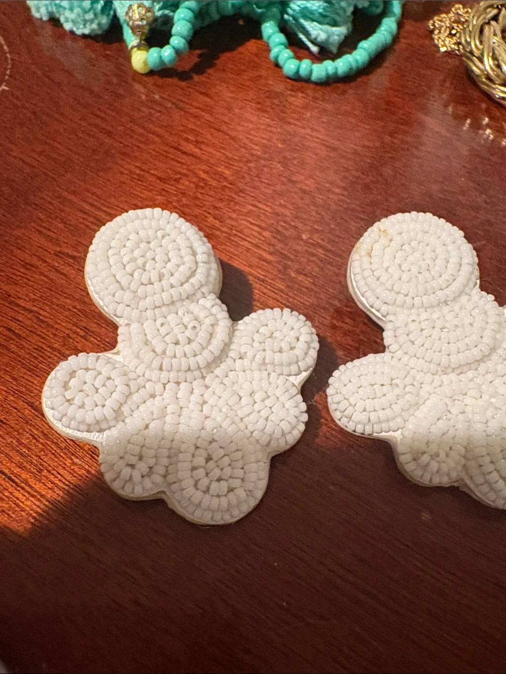 J CREW White Beaded Floral Statement Earrings - Women Accessories